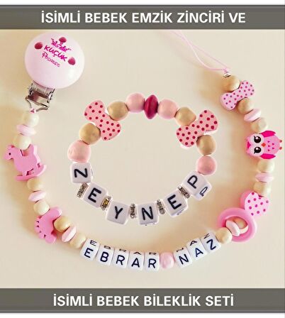 Sahi Aksesuar İsimli Bebek Emzik Zinciri ve Bebek Bileklik Seti