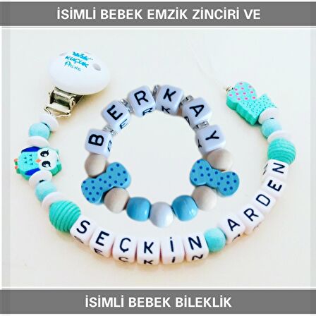 Sahi Aksesuar İsimli Bebek Emzik Zinciri ve Bebek Bileklik Seti