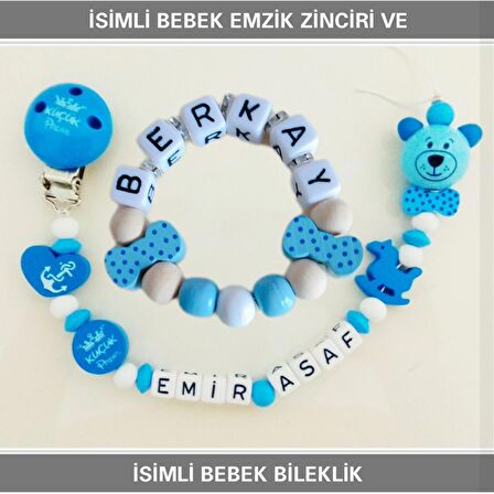 Sahi Aksesuar İsimli Bebek Emzik Zinciri ve Bebek Bileklik Seti