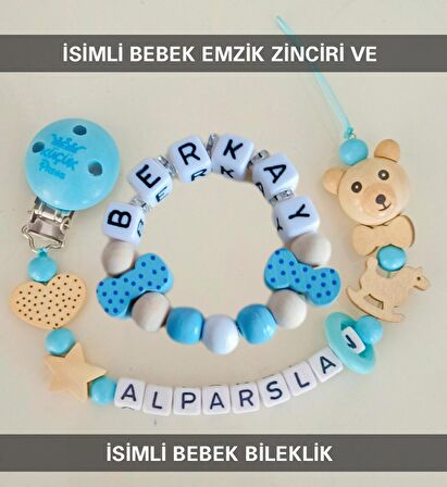 Sahi Aksesuar İsimli Bebek Emzik Zinciri ve Bebek Bileklik Seti