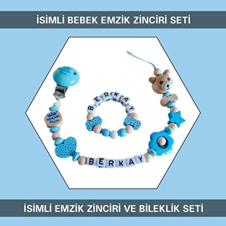 Sahi Aksesuar İsimli Bebek Emzik Zinciri ve Bebek Bileklik Seti