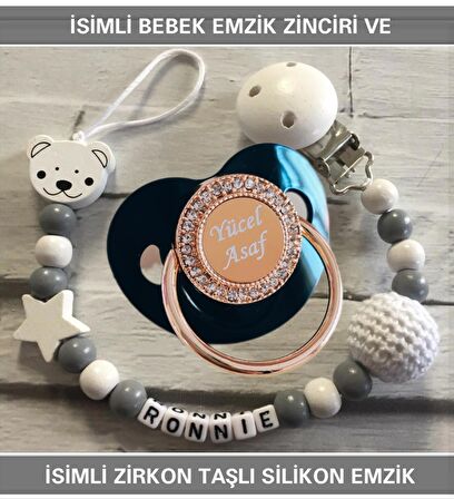 Sahi Aksesuar İsimli Bebek Emzik Zinciri ve İsimli Silikon Emzik Seti