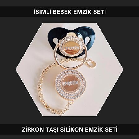 Sahi Aksesuar İsimli Zirkon Taşlı Silikon Bebek Emzik Seti