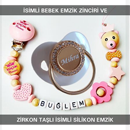 Sahi Aksesuar İsimli Bebek Emzik Zinciri ve Bebek Silikon Emzik