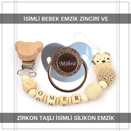 Sahi Aksesuar İsimli Bebek Emzik Zinciri ve Bebek Silikon Emzik