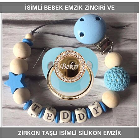 Sahi Aksesuar İsimli Bebek Emzik Zinciri ve Bebek Silikon Emzik