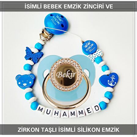 Sahi Aksesuar İsimli Bebek Emzik Zinciri ve Bebek Silikon Emzik