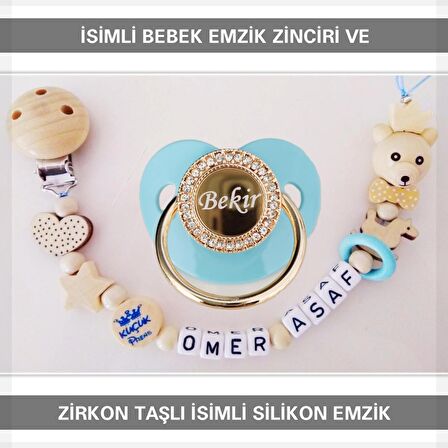 Sahi Aksesuar İsimli Bebek Emzik Zinciri ve Bebek Silikon Emzik