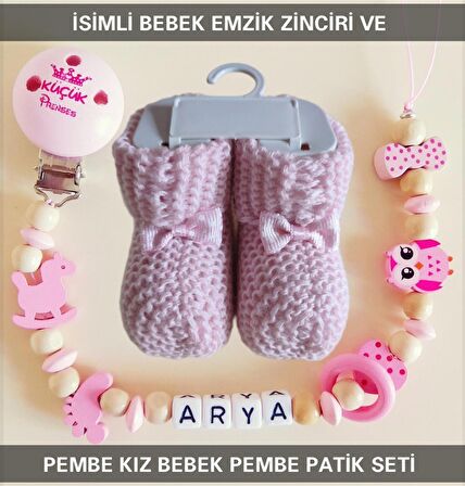 Sahi Aksesuar İsimsiz Bebek Emzik Zinciri ve Kız Bebek Pembe Patik Seti