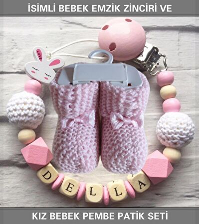 Sahi Aksesuar İsimsiz Bebek Emzik Zinciri ve Kız Bebek Pembe Patik Seti
