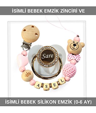 Sahi Aksesuar İsimli Bebek Emzik Zinciri ve Bebek Silikon Emzik