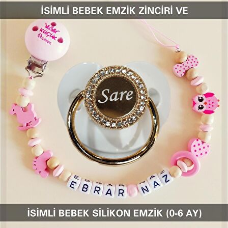 Sahi Aksesuar İsimli Bebek Emzik Zinciri ve Bebek Silikon Emzik