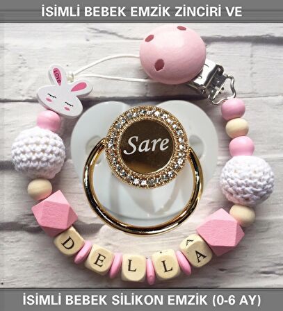 Sahi Aksesuar İsimli Bebek Emzik Zinciri ve Bebek Silikon Emzik