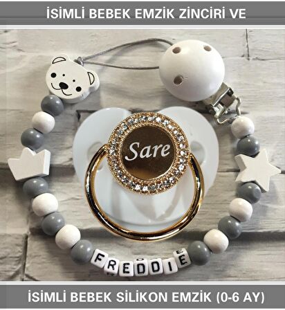 Sahi Aksesuar İsimli Bebek Emzik Zinciri ve Bebek Silikon Emzik