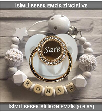 Sahi Aksesuar İsimli Bebek Emzik Zinciri ve Bebek Silikon Emzik