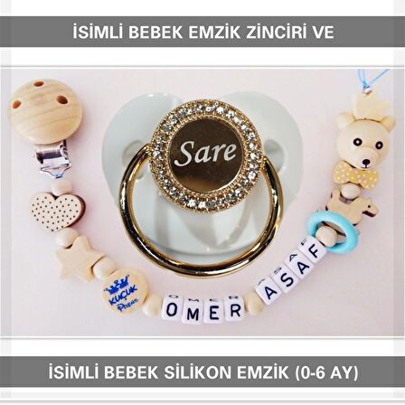 Sahi Aksesuar İsimli Bebek Emzik Zinciri ve Bebek Silikon Emzik