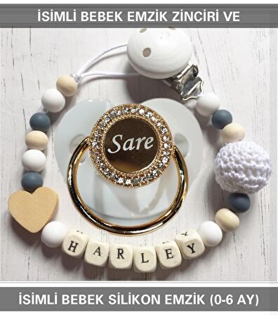Sahi Aksesuar İsimli Bebek Emzik Zinciri ve Bebek Silikon Emzik