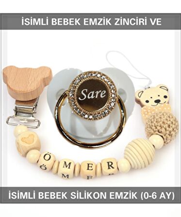 Sahi Aksesuar İsimli Bebek Emzik Zinciri ve Bebek Silikon Emzik