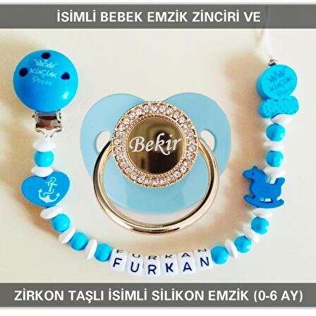 Sahi Aksesuar İsimli Bebek Emzik Zinciri ve İsimli Bebek Silikon Emzik (0-6 Ay