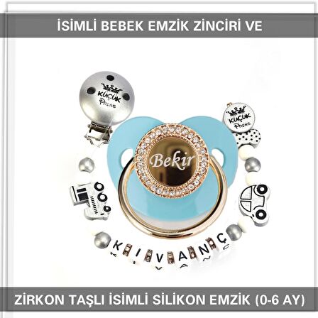 Sahi Aksesuar İsimli Bebek Emzik Zinciri ve İsimli Bebek Silikon Emzik (0-6 Ay