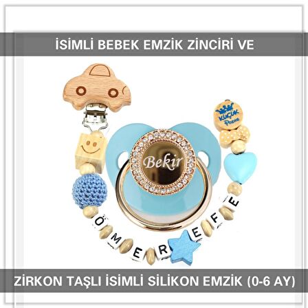 Sahi Aksesuar İsimli Bebek Emzik Zinciri ve İsimli Bebek Silikon Emzik (0-6 Ay