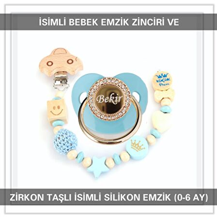 Sahi Aksesuar İsimli Bebek Emzik Zinciri ve İsimli Bebek Silikon Emzik (0-6 Ay