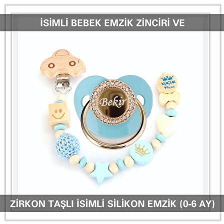 Sahi Aksesuar İsimli Bebek Emzik Zinciri ve İsimli Bebek Silikon Emzik (0-6 Ay