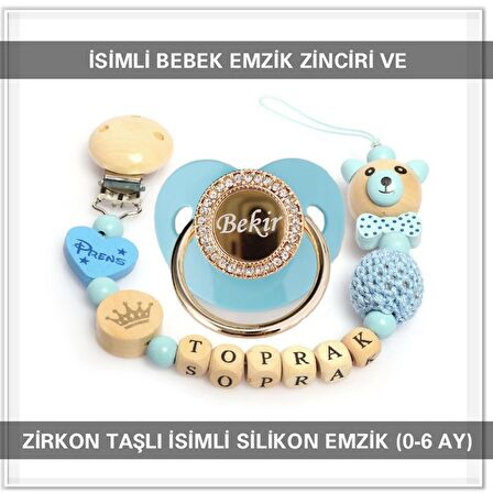 Sahi Aksesuar İsimli Bebek Emzik Zinciri ve İsimli Bebek Silikon Emzik (0-6 Ay