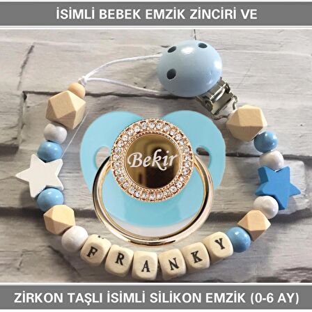 Sahi Aksesuar İsimli Bebek Emzik Zinciri ve İsimli Bebek Silikon Emzik (0-6 Ay