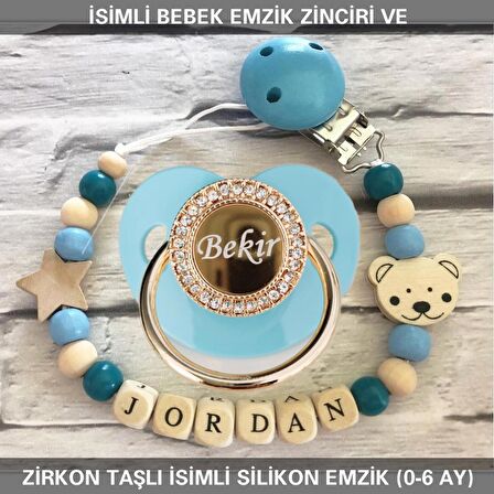 Sahi Aksesuar İsimli Bebek Emzik Zinciri ve İsimli Bebek Silikon Emzik (0-6 Ay