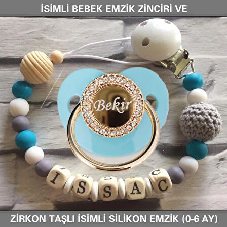 Sahi Aksesuar İsimli Bebek Emzik Zinciri ve İsimli Bebek Silikon Emzik (0-6 Ay