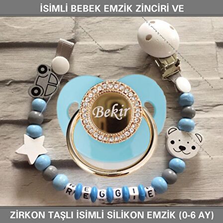 Sahi Aksesuar İsimli Bebek Emzik Zinciri ve İsimli Bebek Silikon Emzik (0-6 Ay