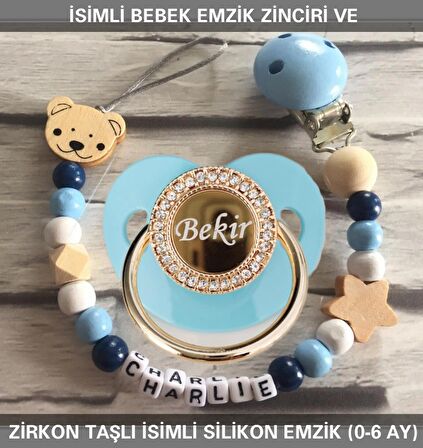 Sahi Aksesuar İsimli Bebek Emzik Zinciri ve İsimli Bebek Silikon Emzik (0-6 Ay