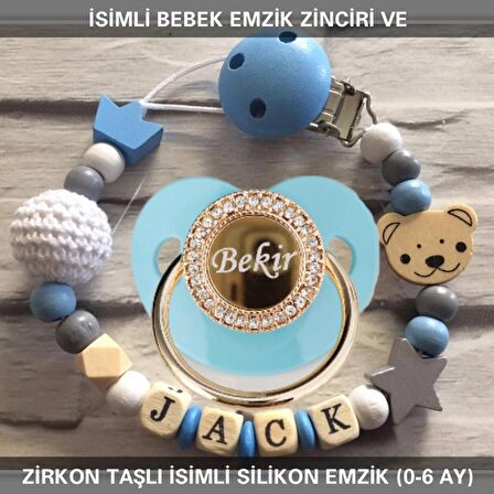 Sahi Aksesuar İsimli Bebek Emzik Zinciri ve İsimli Bebek Silikon Emzik (0-6 Ay