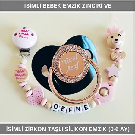 Sahi Aksesuar İsimli Bebek Emzik Zinciri ve İsimli Bebek Silikon Emzik (0-6 Ay