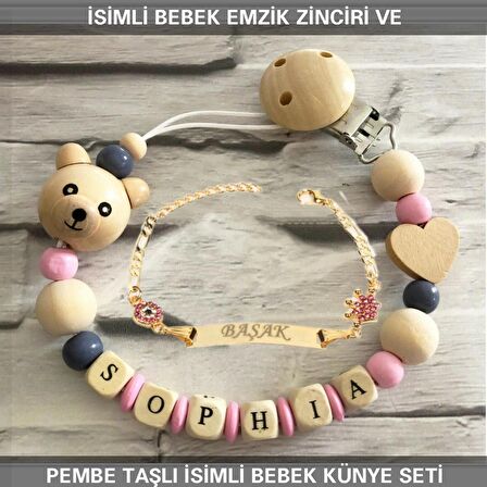 Sahi Aksesuar İsimli Bebek Emzik Zinciri ve İsimli Bebek Künye Seti