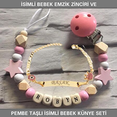 Sahi Aksesuar İsimli Bebek Emzik Zinciri ve İsimli Bebek Künye Seti