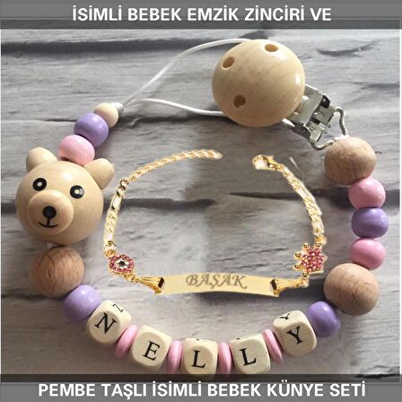 Sahi Aksesuar İsimli Bebek Emzik Zinciri ve İsimli Bebek Künye Seti