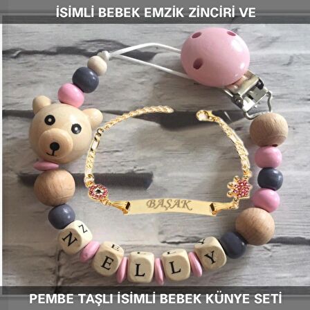 Sahi Aksesuar İsimli Bebek Emzik Zinciri ve İsimli Bebek Künye Seti