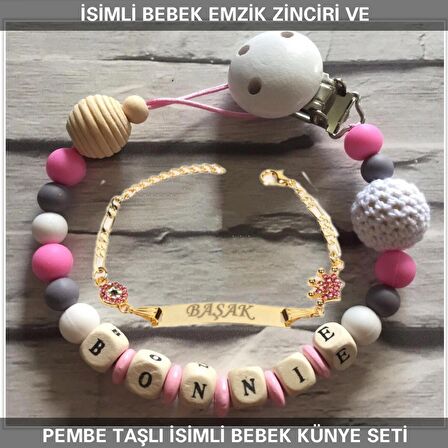 Sahi Aksesuar İsimli Bebek Emzik Zinciri ve İsimli Bebek Künye Seti