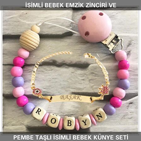 Sahi Aksesuar İsimli Bebek Emzik Zinciri ve İsimli Bebek Künye Seti