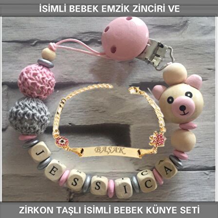 Sahi Aksesuar İsimli Bebek Emzik Zinciri ve İsimli Bebek Künye Seti