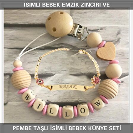 Sahi Aksesuar İsimli Bebek Emzik Zinciri ve İsimli Bebek Künye Seti