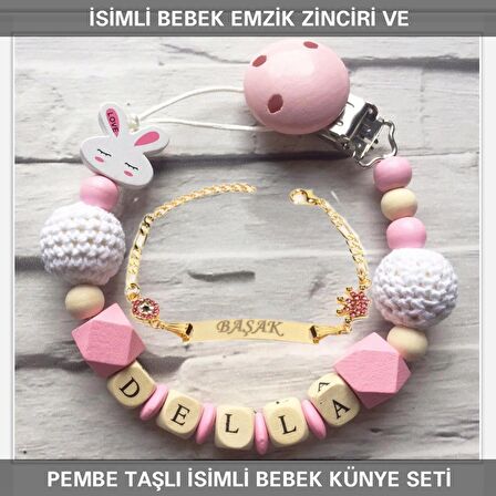 Sahi Aksesuar İsimli Bebek Emzik Zinciri ve İsimli Bebek Künye Seti