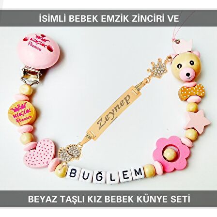 Sahi Aksesuar İsimli Bebek Emzik Zinciri ve İsimli Bebek Künye Seti