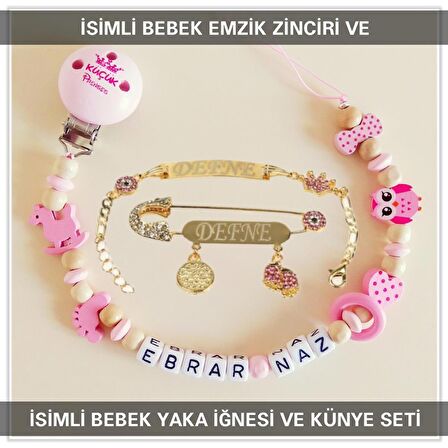 Sahi Aksesuar İsimli Emzik Zinciri ve İsimli Yaka İğnesi ve Künye Seti BEZYI393