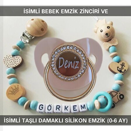 Sahi Aksesuar İsimli Emzik Zinciri ve İsimli Silikon Emzik (0-6 Ay) BEZYI433