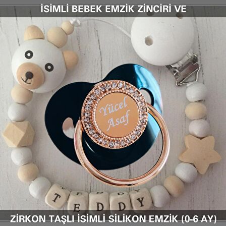 Sahi Aksesuar İsimli Emzik Zinciri ve İsimli Silikon Emzik (0-6 Ay) BEZYI444