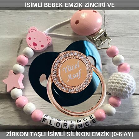 Sahi Aksesuar İsimli Emzik Zinciri ve İsimli Silikon Emzik (0-6 Ay) BEZYI471