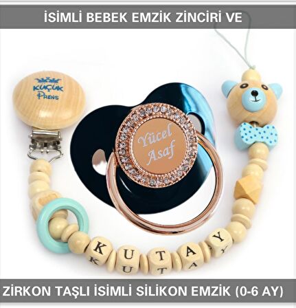 Sahi Aksesuar İsimli Emzik Zinciri ve İsimli Silikon Emzik (0-6 Ay) BEZYI478